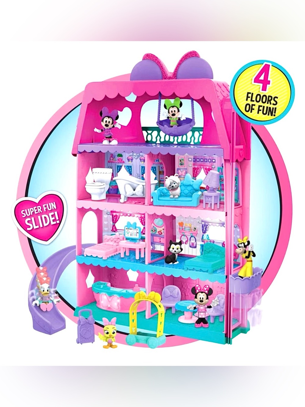 Disney JR Minnie Mouse Bow-Tel Hotel Playset with 4 Floors & 7 Rooms *NEW*